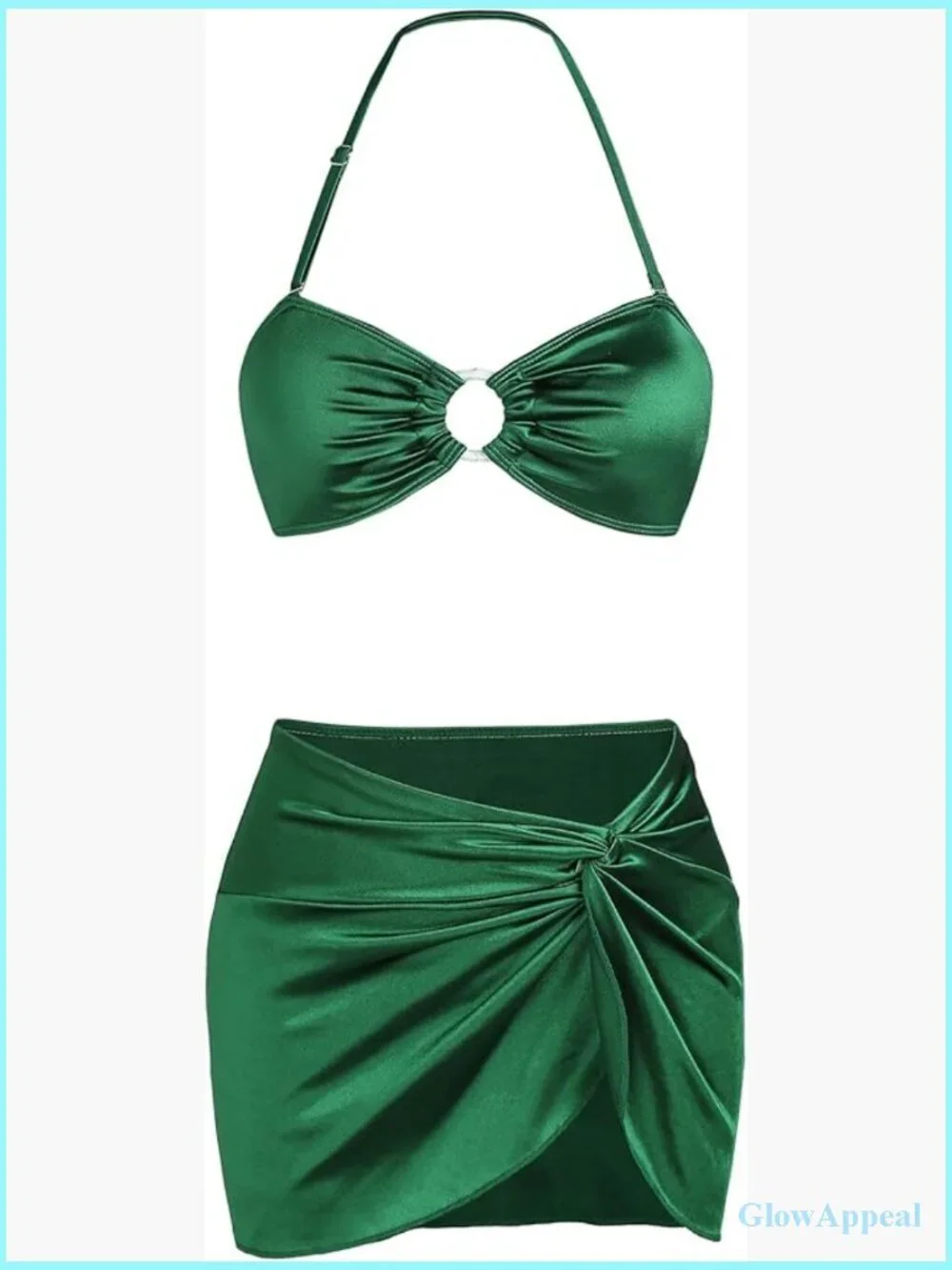 3 Piece Swim Set Ruched Velvet Bikini Sarong Coverup High Cut